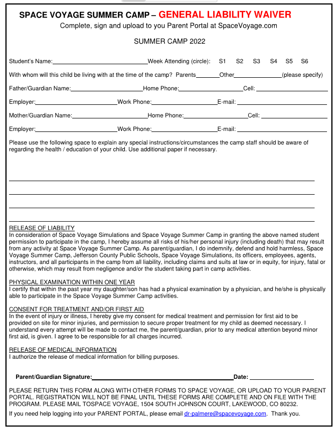 Space Voyage Liability Waiver